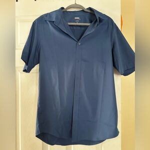 Mix & NY Solid Navy Short Sleeve Button-Down Shirt